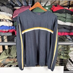 Double Aero Mens Sweater XXL Navy Yellow Stripe Long Sleeve Crewneck Pullover